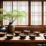 한식 장류 비교  된장 간장 고추장 - A rustic Japanese kitchen scene featuring a wooden table with various types of miso paste jars&mdash;white...